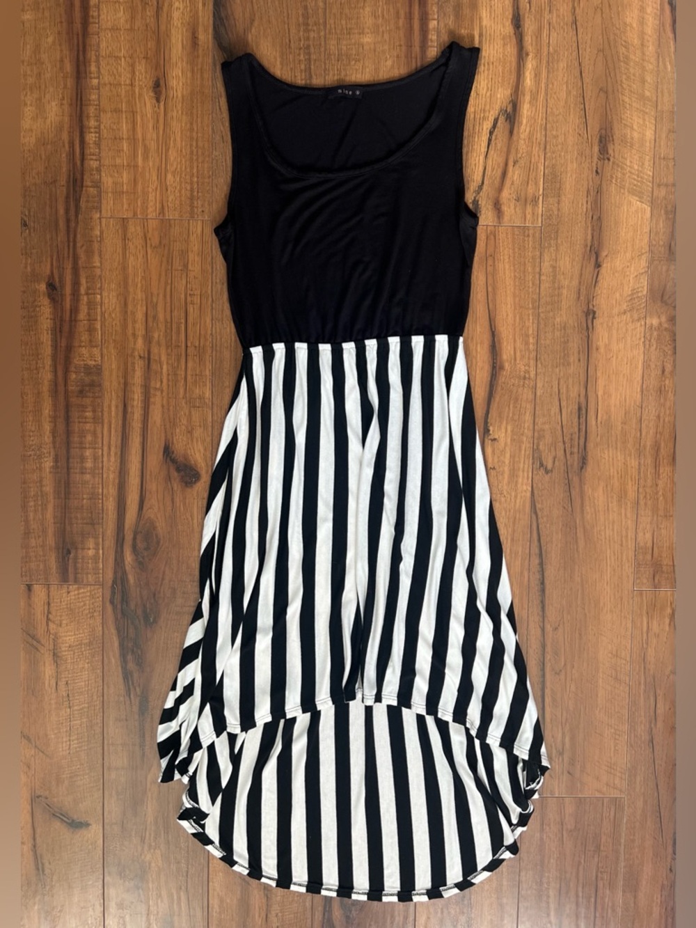 Y2K Black & White Striped High-Low Dress - Size Small